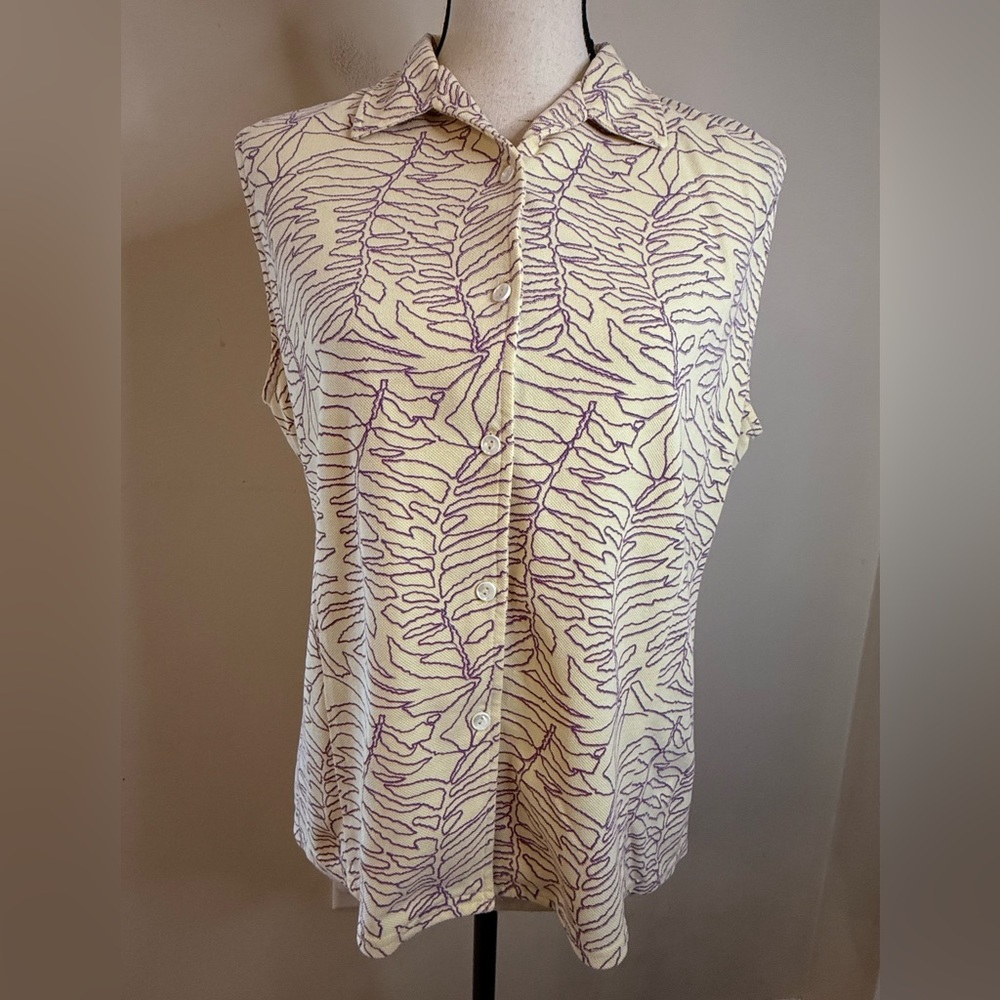 Ashworth yellow button up tank purple leaf embroidery SZ LG